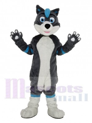 Funny Blue and Gray Husky Dog with Blue Eyes Mascot Costume