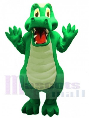 Green Alligator Mascot Costume Animal with Tan Green Belly