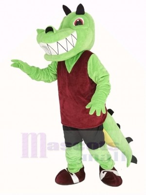 Green Crocodile with Red Vest Mascot Costume