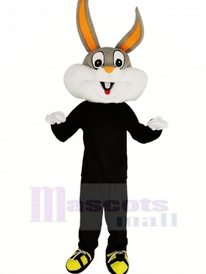 Gray and White Rabbit with Black Coat Mascot Costume