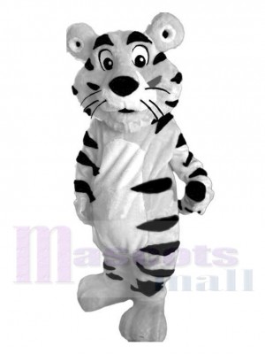 Cute White Tiger with Black Stripes Mascot Costume