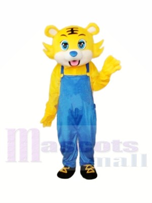 Yellow Tiger in Blue Overall Mascot Adult Costume Free Shipping 