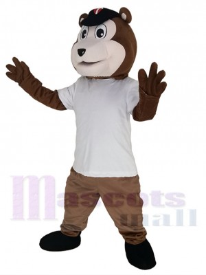 Baseball Brown Bear in White T-shirt Mascot Costume