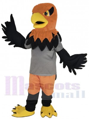 Orange Head Hawk Mascot Costume Animal in Grey T-shirt