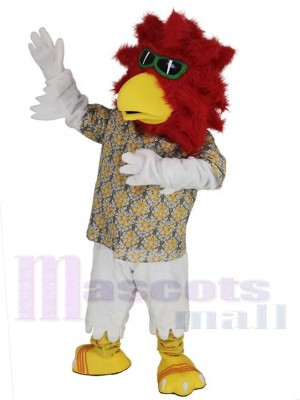 Red Head Rooster Mascot Costume Animal wearing Sunglasses