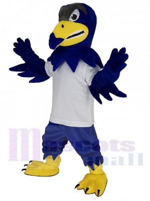 Royal Blue Falcon Eagle in White T-shirt Mascot Costume	
