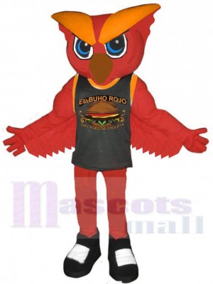 Red Owl in Black Vest Mascot Costume Animal