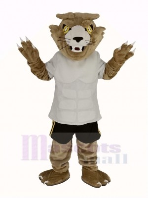 Fierce Wildcat in White T-shirt Mascot Costume