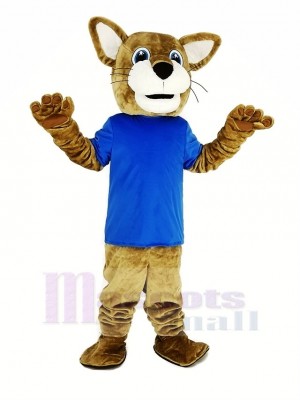 Brown Wildcat with Blue T-shirt Mascot Costume Animal