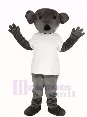 Furry Grey Koala in White T-shirt Mascot Costume