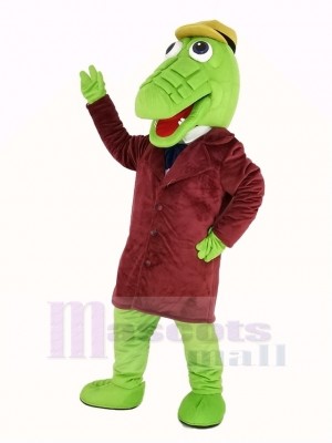 Green Crocodile with Hat Mascot Costume Animal