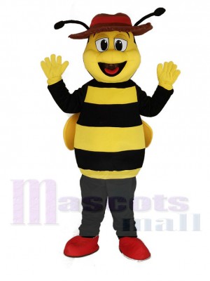 Happy Yellow and Black Bee Mascot Costume