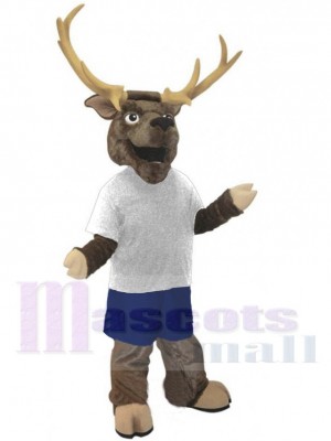 White T-shirt Deer Mascot Costume For Adults Mascot Heads
