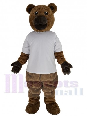 Brown Bear Mascot Costume Animal in White T-shirt