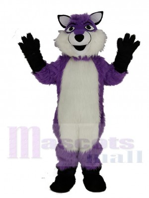 Purple Husky Dog with Long Hair Mascot Costume