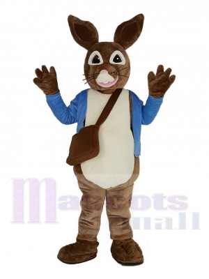 Brown Peter Rabbit in Blue Coat Mascot Costume