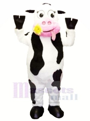 White and Black Cow with Pink Mouth Mascot Costumes Cartoon
