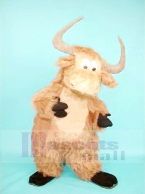 Cute Furry Brown Yak Mascot Costumes Cartoon	