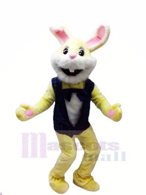 Yellow Bunny with Black Vest Mascot Costumes Cartoon