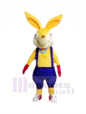 Yellow Rabbit with Blue Overalls Mascot Costumes Cartoon	