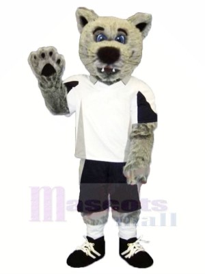 Grey Coyote Wolf with White T-shirt Mascot Costumes Cartoon	