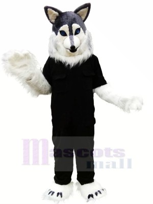 Wolf Husky in Black T-shirt Mascot Costume Animal