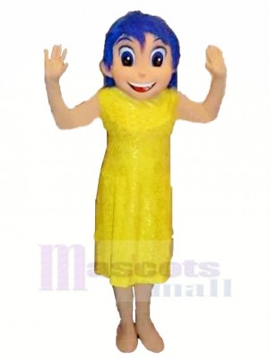 Happy Girl in Yellow Dress Mascot Costume Cartoon