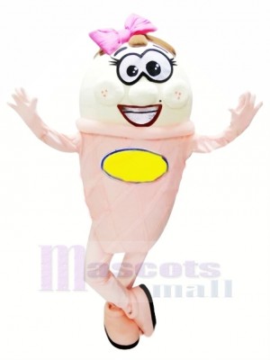 Pink and White Ice Cream Mascot Costume Cartoon 