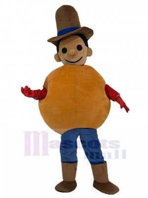 Lovable Bagel Boy Mascot Costume with Brown Top Hat People