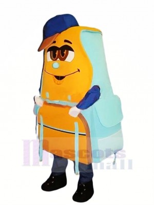 Blue and Orange Backpack Mascot Costume Cartoon