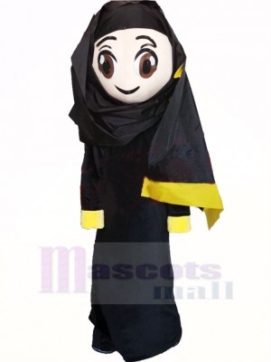Cute Arab Girl in Black Dress Mascot Costume