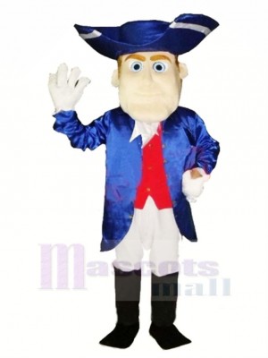 Friendly Patriot with Blue Coat Mascot Costume People