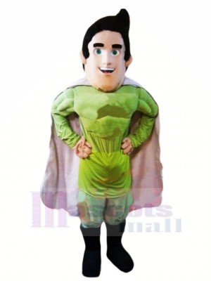 Superman Hero with Green Clothes Mascot Costume Cartoon 	