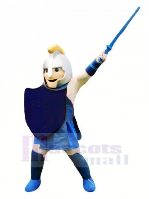 Brave Warrior with Blue Coat Mascot Costume People