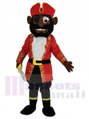 Brown Skin Pirate in Red Coat Mascot Costume