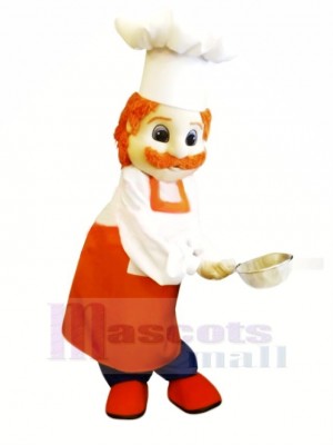 Chef Man in Orange Clothes Mascot Costume People
