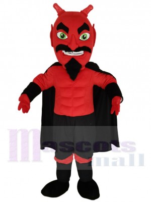Red Devil Mascot Costume with Black Cloak Cartoon