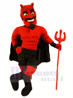 Red Devil with Green Eyes Mascot Costume Cartoon	