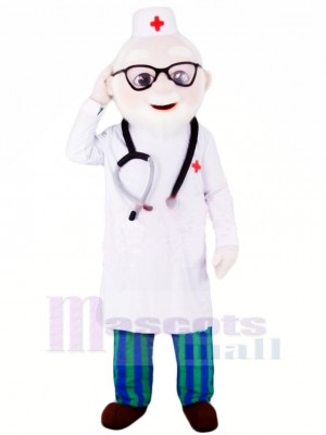 Kindly Doctor with Glasses Mascot Costume People