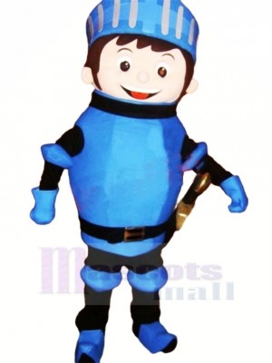 Cute Knight with Blue Coat Mascot Costume Cartoon 