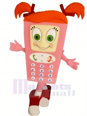 Pink Cell Phone Mascot Costume Cartoon 