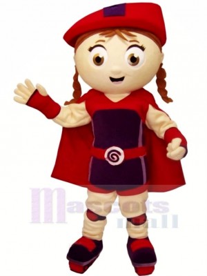 Cute Girl with Red Hat Mascot Costume Cartoon