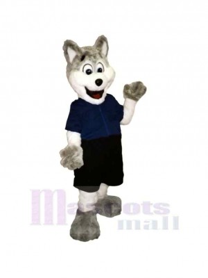 Gray and White Police Dog Mascot Costume Cartoon