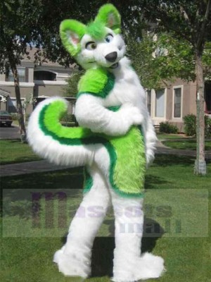 Green and White Husky Dog Mascot Costume Animal