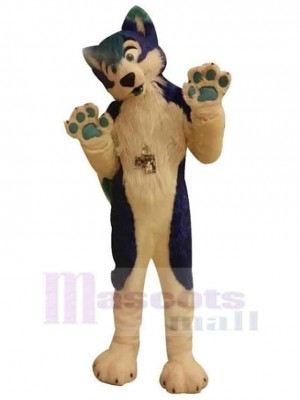 Waving Blue and White Husky Dog Mascot Costume Animal