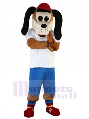 Red Hat Dog Mascot Costume Animal in White T-shirt