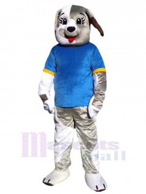 White and Gray Dog Mascot Costume Animal in Blue T-shirt