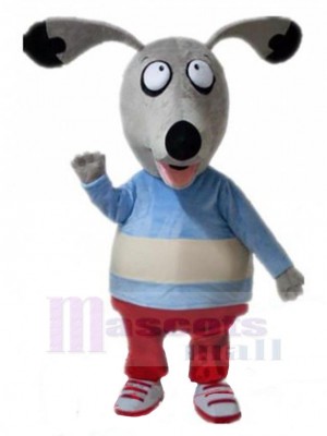 Funny Gray Dog Mascot Costume Animal in Red Pants