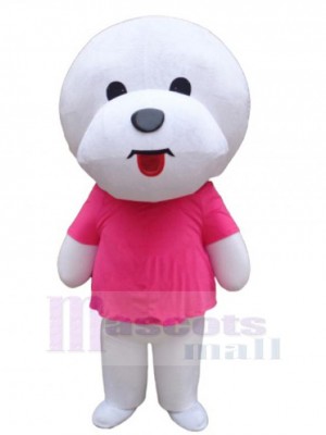 White Pet Dog Mascot Costume Animal in Pink T-shirt