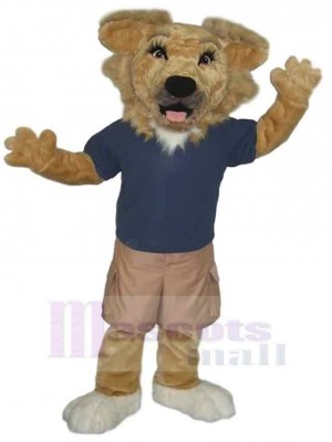 Brown Technology Dog Mascot Costume Animal in Dark Blue Clothes